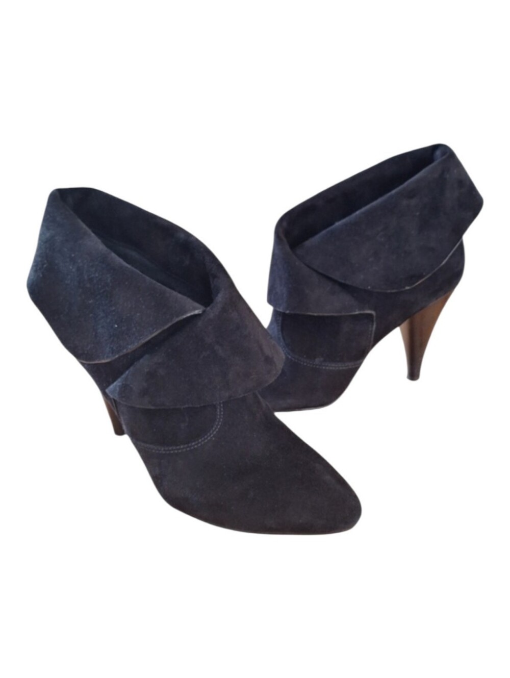 Via Spiga Women's Suri Black Suede Leather Fold Over Heeled Ankle Boots sz 8